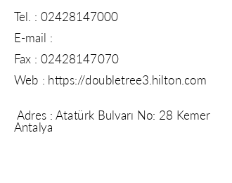 Doubletree By Hilton Antalya Kemer iletiim bilgileri